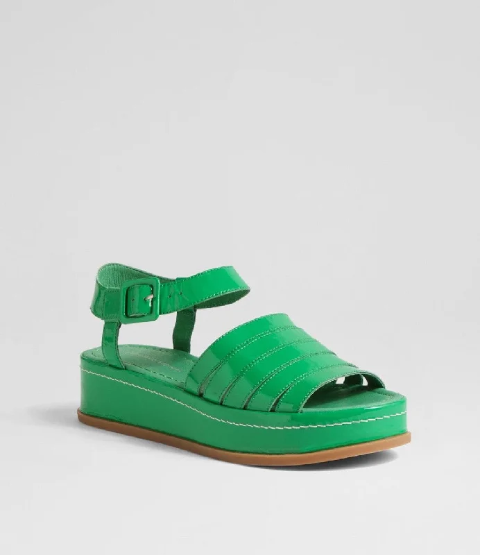 Django & Juliette WOLLIE Platform Sandal in Emerald Patent Leather