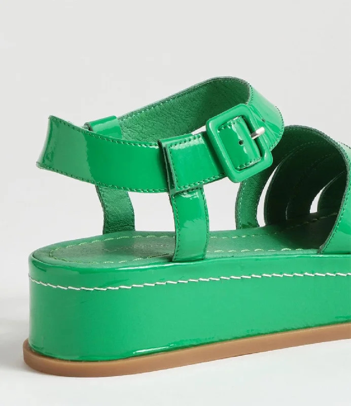 Django & Juliette WOLLIE Platform Sandal in Emerald Patent Leather