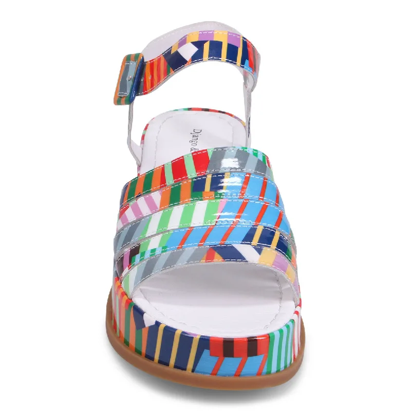 Django & Juliette WOLLIE Platform Sandal in Multi Stripe Patent Leather