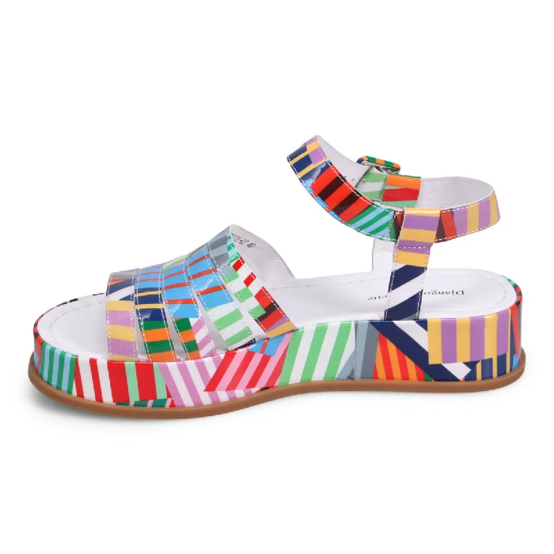 Django & Juliette WOLLIE Platform Sandal in Multi Stripe Patent Leather