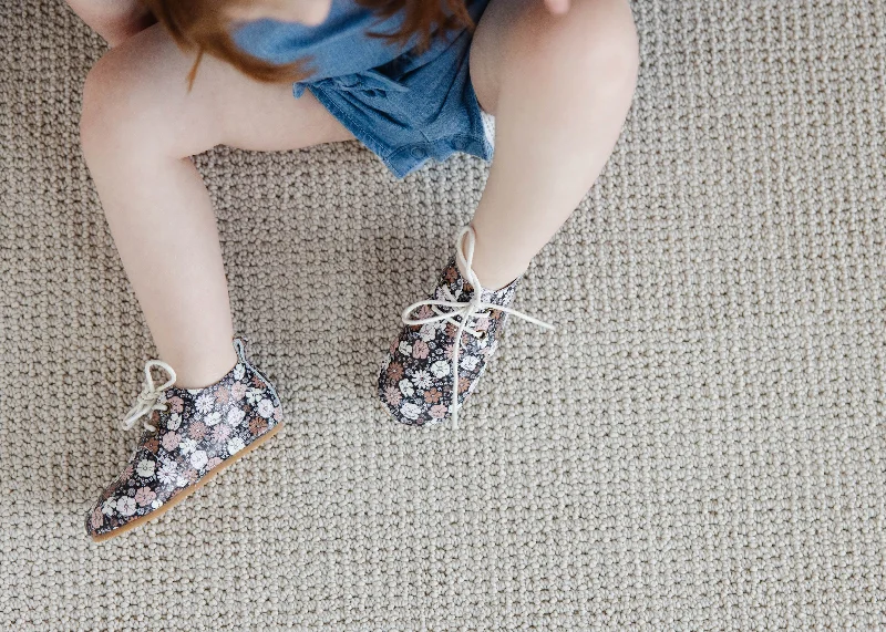 Black Floral - Low Top Oxfords - Hard Sole