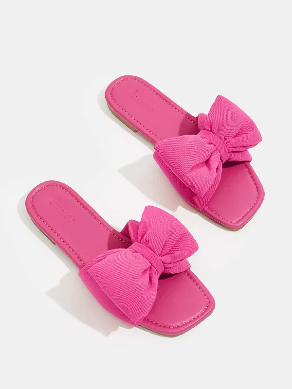 CUCCOO Quty Woman Shoes Fashion Bow Decor Square Toe Lightweight Hot Pink Slide Sandals For Spring And Summer Vacation Shoes Summer Sale Back To School Shoes College Student Shoes