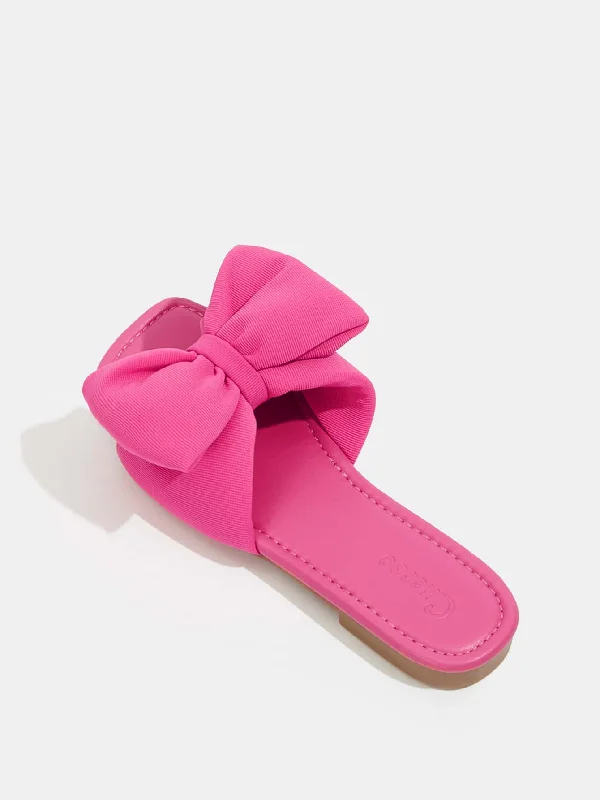 CUCCOO Quty Woman Shoes Fashion Bow Decor Square Toe Lightweight Hot Pink Slide Sandals For Spring And Summer Vacation Shoes Summer Sale Back To School Shoes College Student Shoes