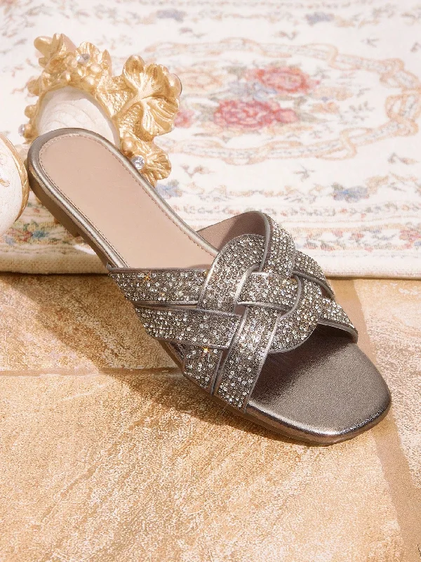 CUCCOO TILAWA Antique Bronze Sparkly Sandals, Slippers