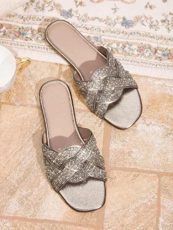 CUCCOO TILAWA Antique Bronze Sparkly Sandals, Slippers