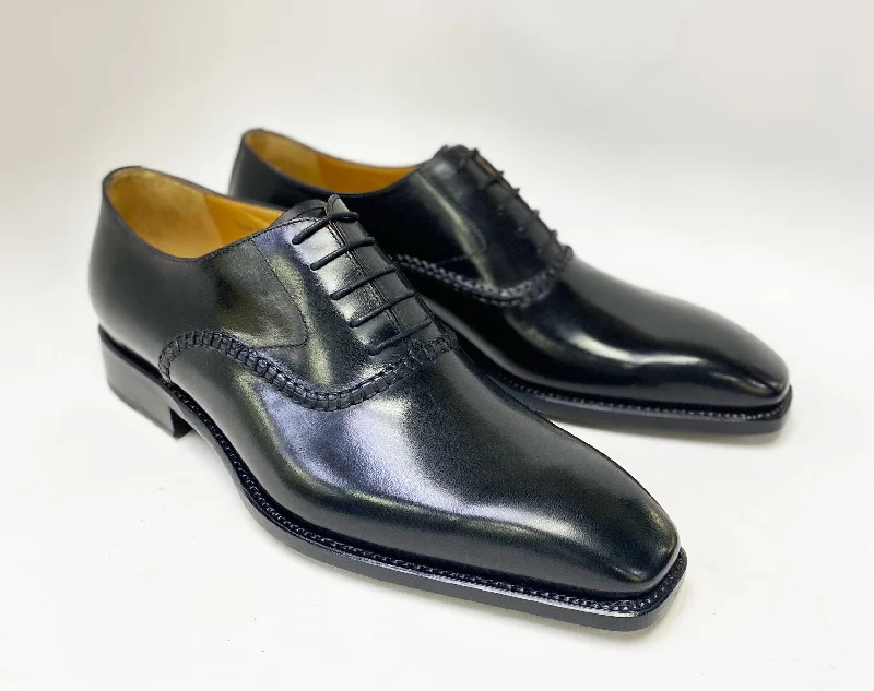 ""Daniel"" Burnished Calfskin Lace-Up Oxford Black