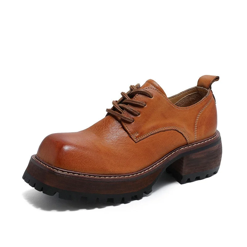 Handmade Retro Cow Leather Oxford Shoes in Coffee/Brown Student Shoes