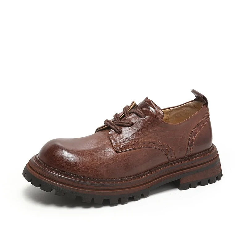 Horse Leather Chunky Oxfords for Women in Brown/Black