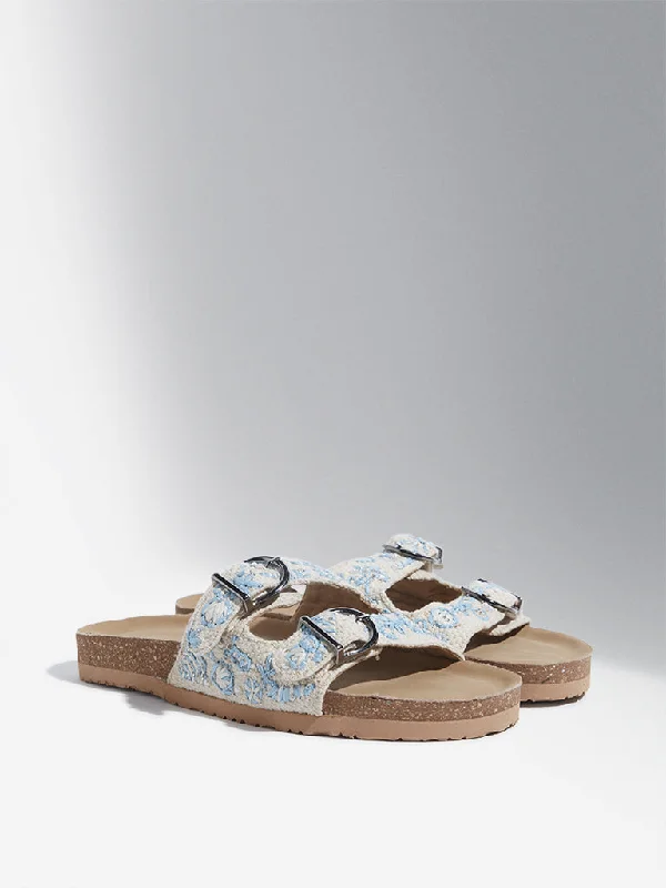 LUNA BLU Blue Seashell Embroidered Dual Band Sandals