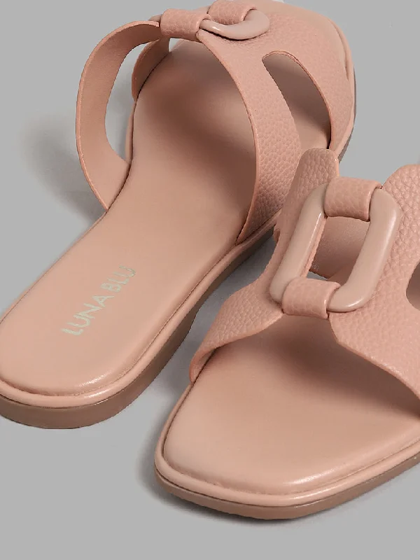 LUNA BLU Cut-Out Cage Buckle Peach Sandals