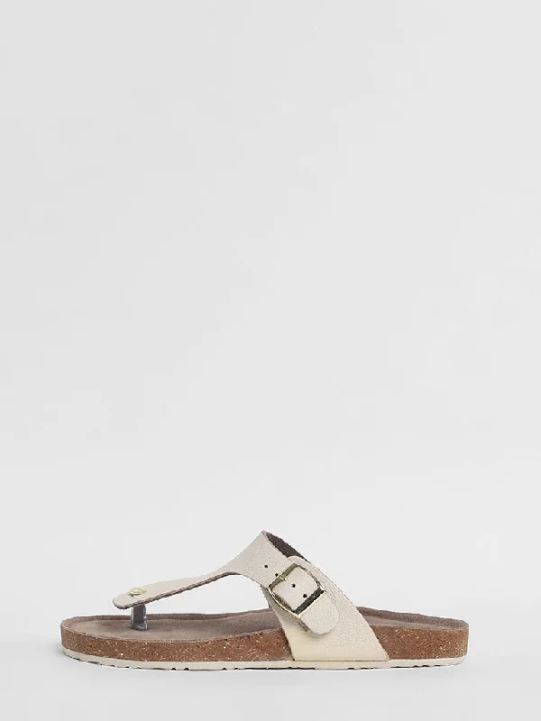 LUNA BLU Ivory Leather T-Bar Comfort Sandals