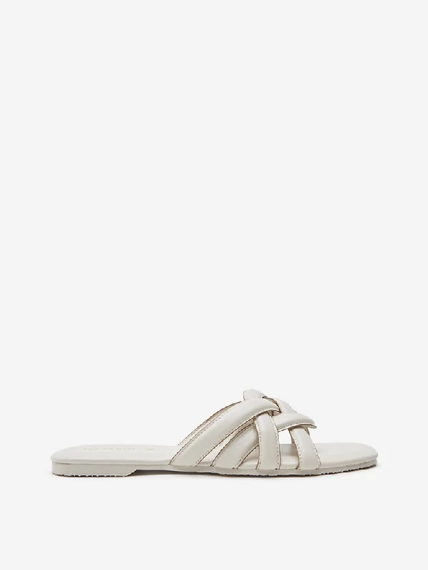 LUNA BLU Ivory Multi-Strap Slides