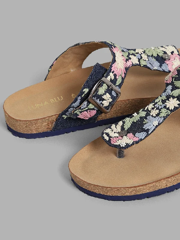 LUNA BLU Multi-coloured Floral Embroidered Comfort Slip On Sandals