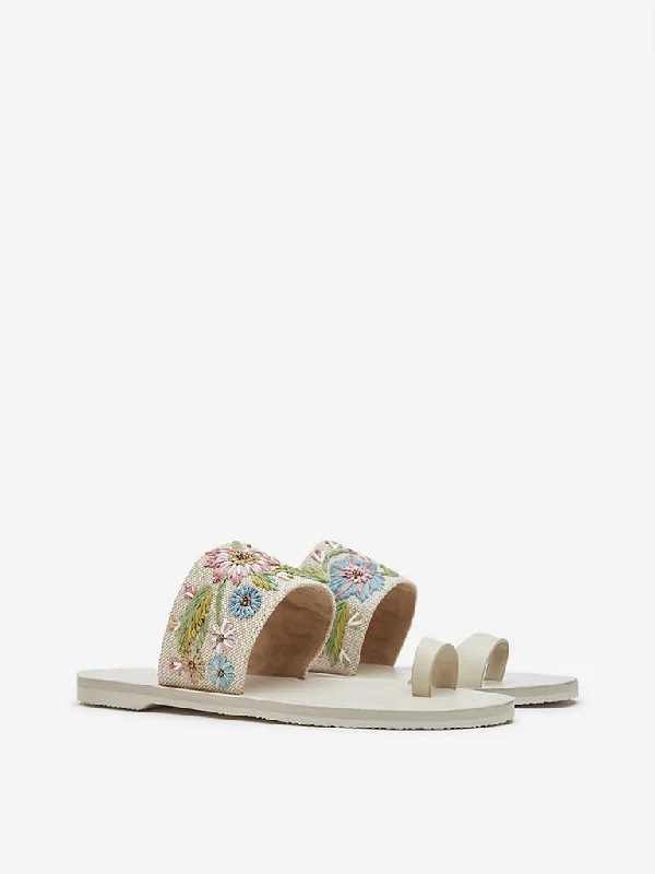 LUNA BLU Multicolour Floral Embroidered Toe-Ring Sandals