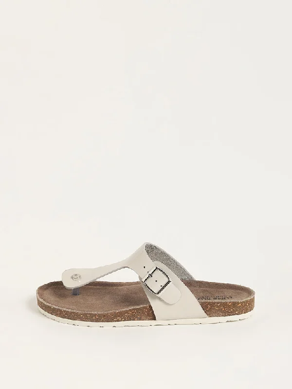 LUNA BLU Off-White Cork Leather Sandals