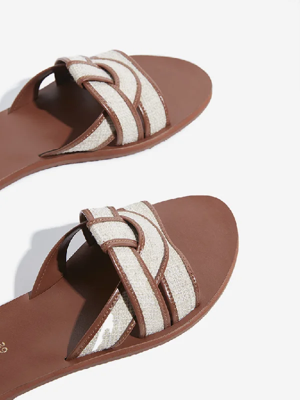 LUNA BLU Tan Multi-Strap Slides