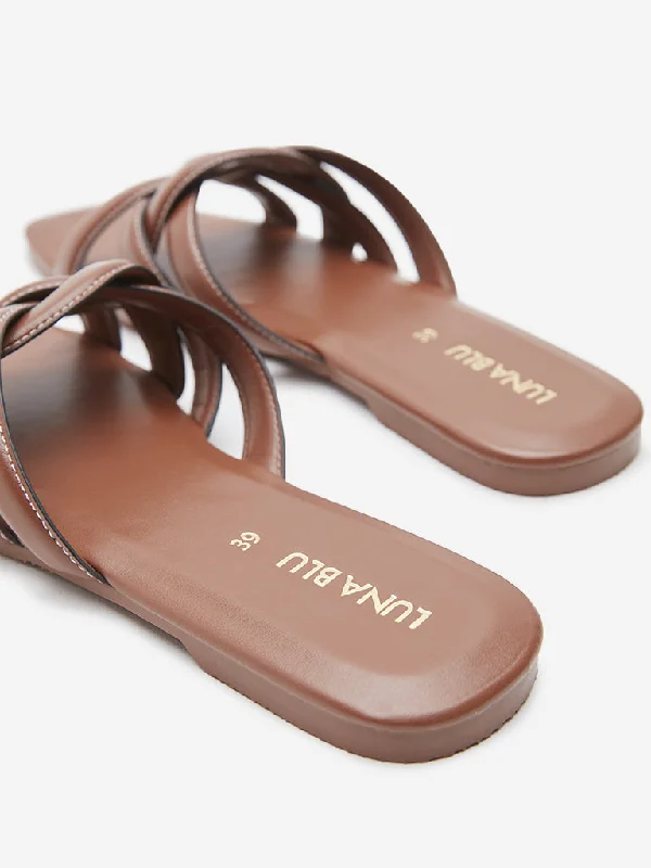 LUNA BLU Tan Multi-Strap Slides