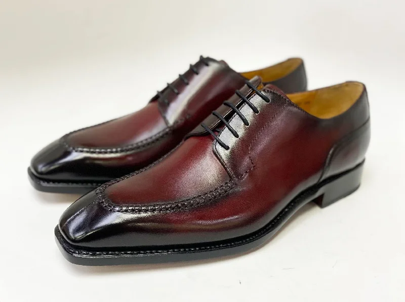 ""Norman"" Burnished Calfskin Lace-Up Split-Toe Oxford Burgundy