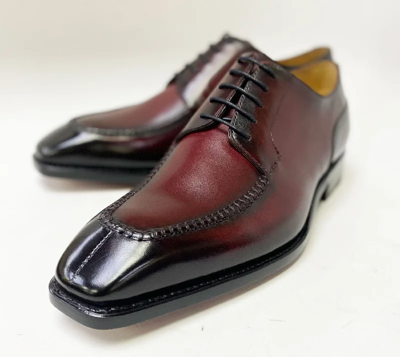 ""Norman"" Burnished Calfskin Lace-Up Split-Toe Oxford Burgundy