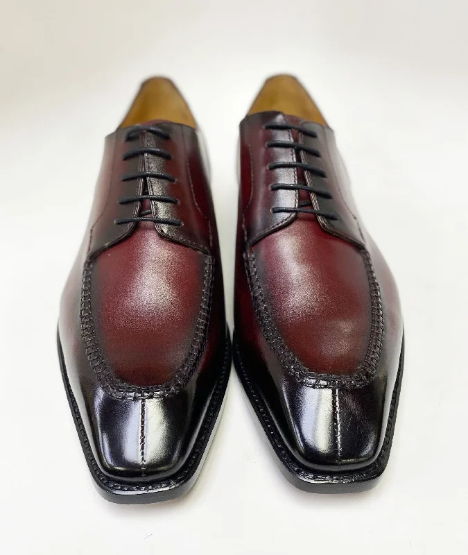 ""Norman"" Burnished Calfskin Lace-Up Split-Toe Oxford Burgundy