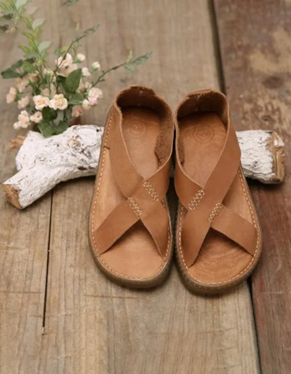 Soft Leather Summer Cross Strap Sandals for Women & Men 38-43