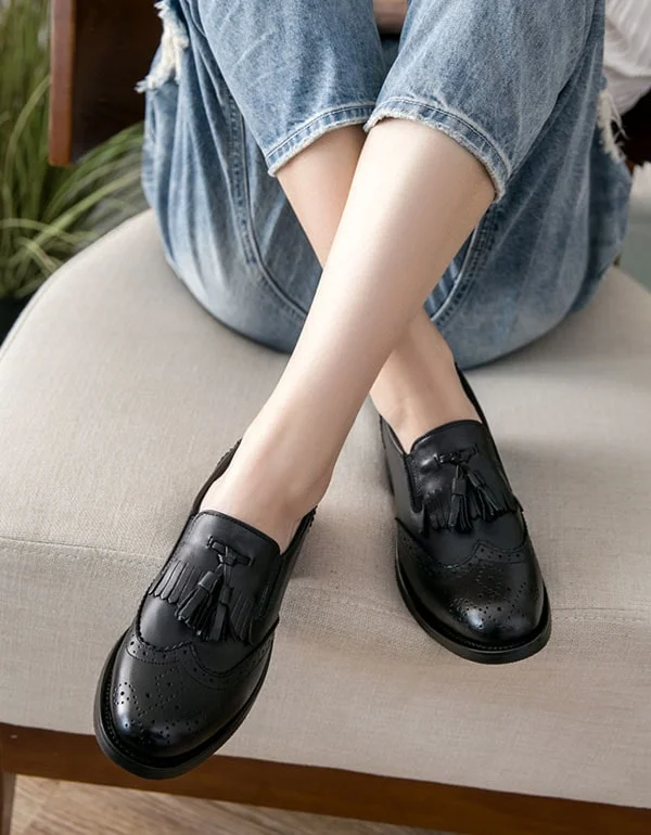 British Style Handmade Leather Black Oxford Shoes