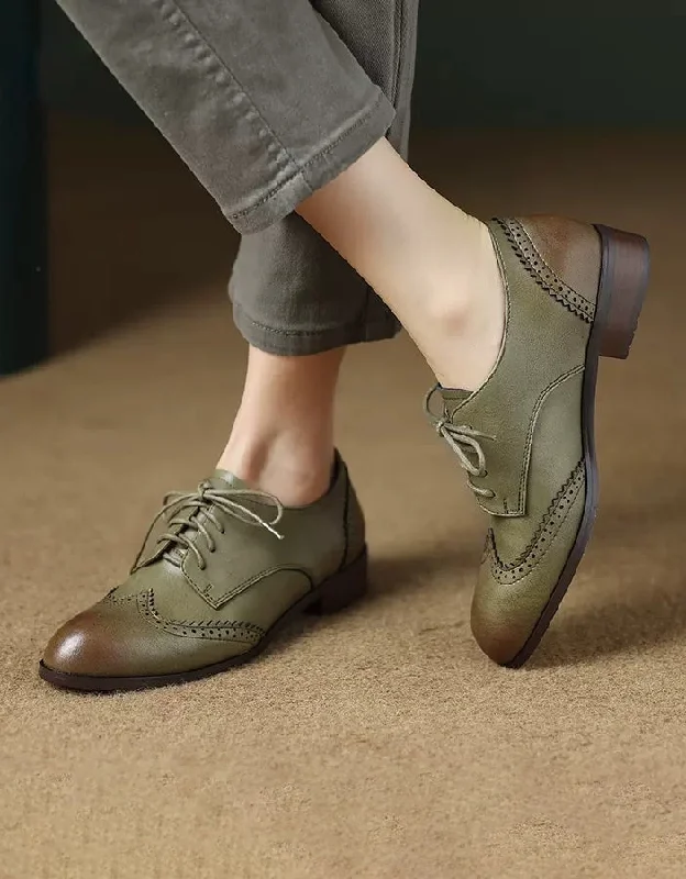 Vintage Green Classic Brogue Oxford Shoes Women